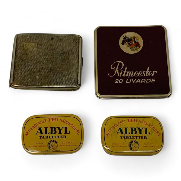 4-delar Ask Etui Plåt Plåtask Cigarettetui Abryl Ritmeester Livarde Vintage