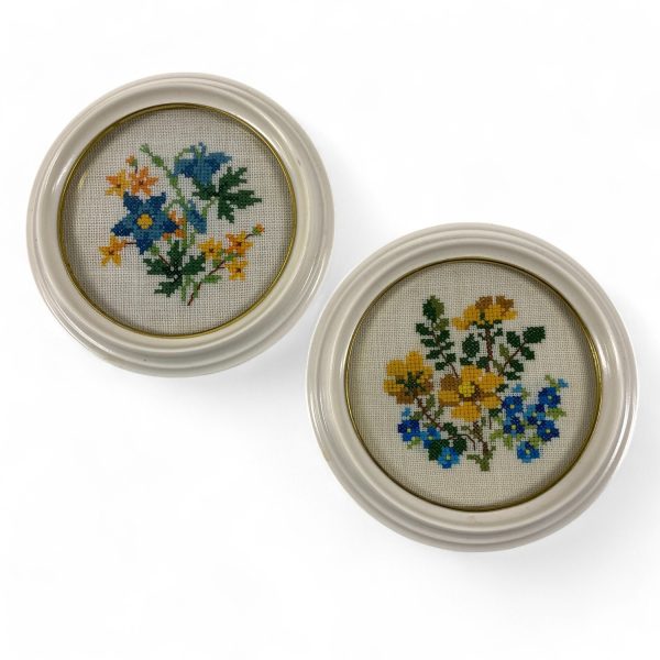 Broderade Runda Tavlor 2st Broderi Vintage