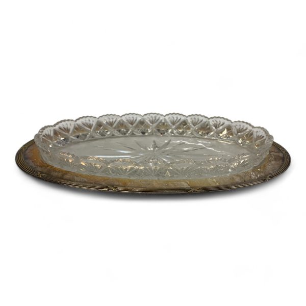 Glasfat på Nysilverfat Serveringsfat Stämplad PRIMA NS Vintage Design