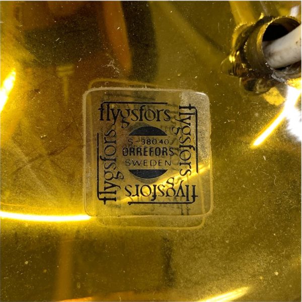 Flygsfors Orrefors Bordslampa Glas Lampa E27 Etikettmärkt Retro Design Sweden