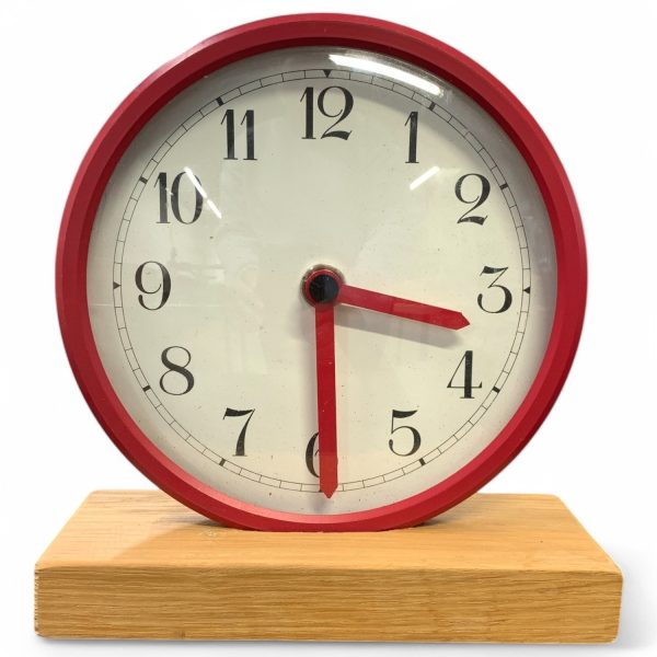 Klocka Röd Träfot Bordsklocka Ur