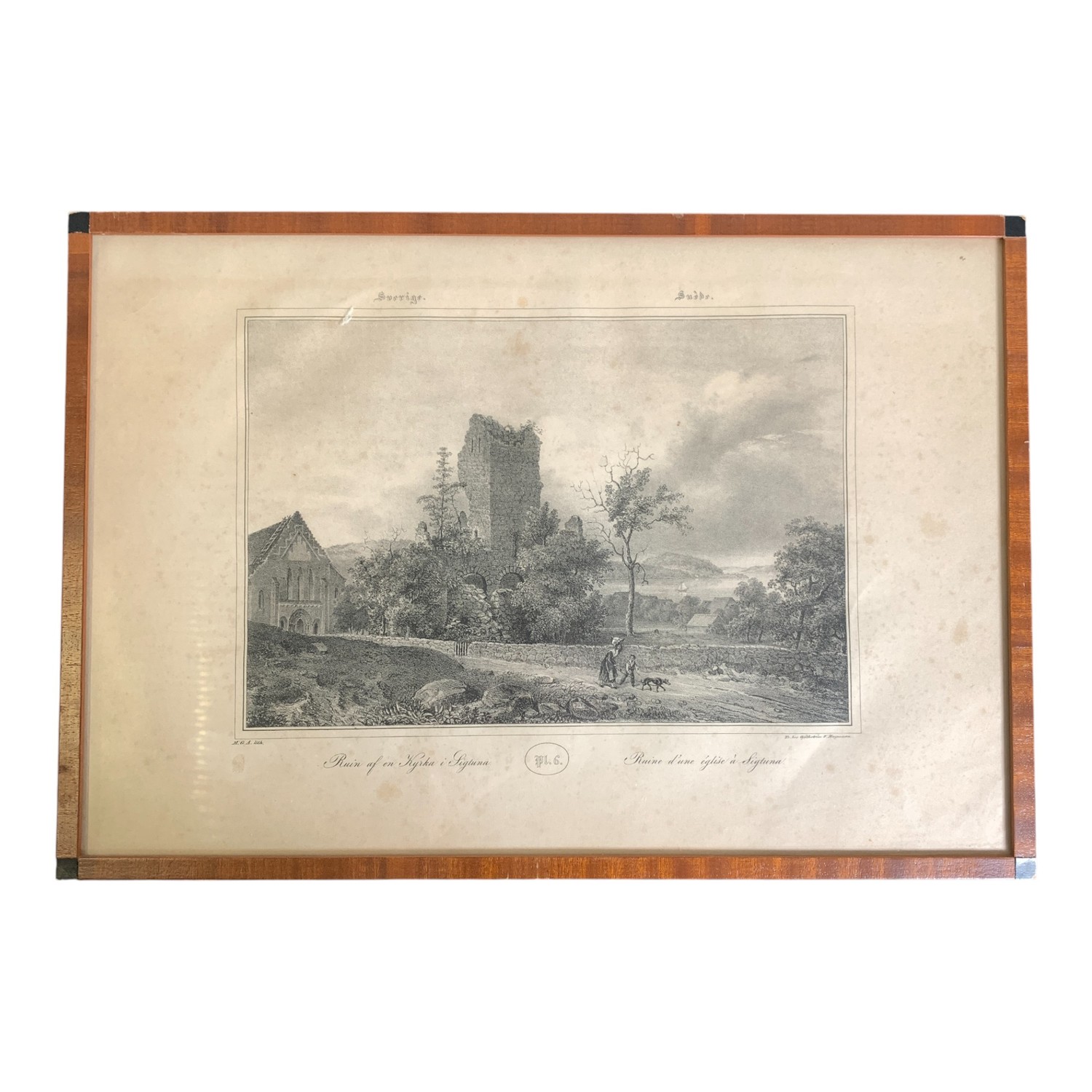 M.G. Anckarsvärd Tavla Ruin af en kyrka i Sigtuna Motiv ca 45x32cm Vintage