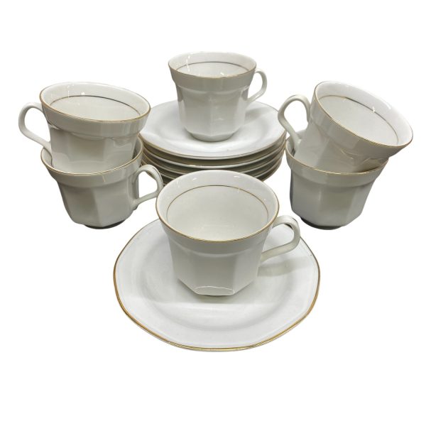 Kinesiska Kaffekoppar 6st Vit med Guldkant
