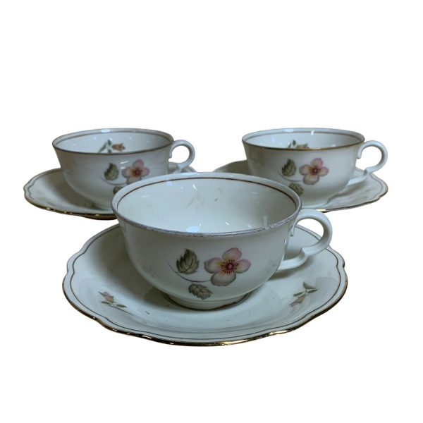 P Lidköping Tekoppar 3-delar Koppar & Fat Beige Vintage Blomma