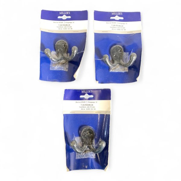 Millers Klädkrok 3st Dubbelkrok Krok Klädhängare Vägghängare Svart