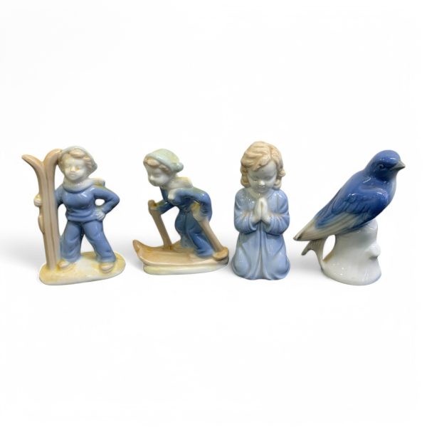 Figurin Pojke Flicka Barn Fågel Ca 9cm Figuriner 4st Retro Vintage Design