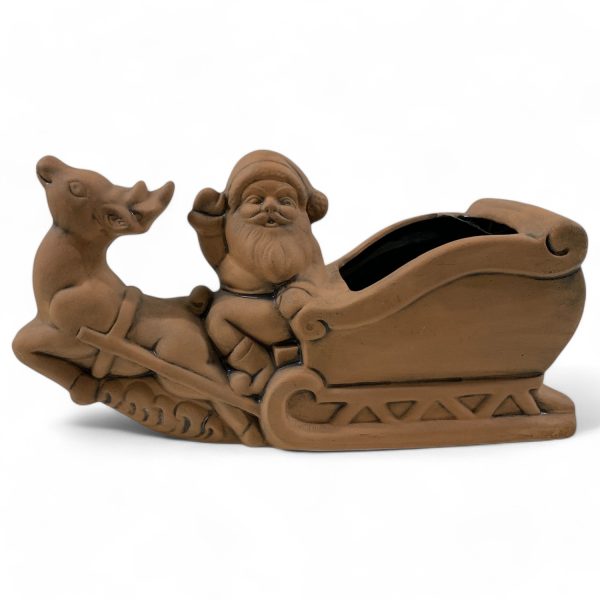 Kruka Tomte med Släde Brun Keramik Juldekoration Jul Santa Christmas