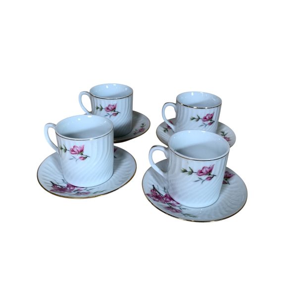 Kinesiskt Porslin 4st Koppar med Fat Stämplade Vintage