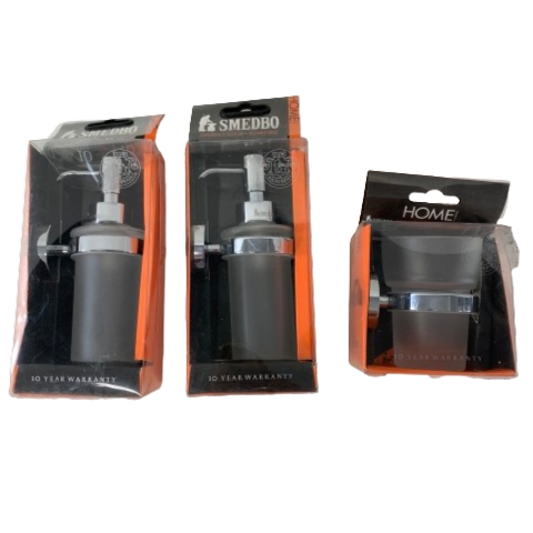 Smedbo 3-delar Tandborstmugg Tvåldispenser Förkromad Mässing