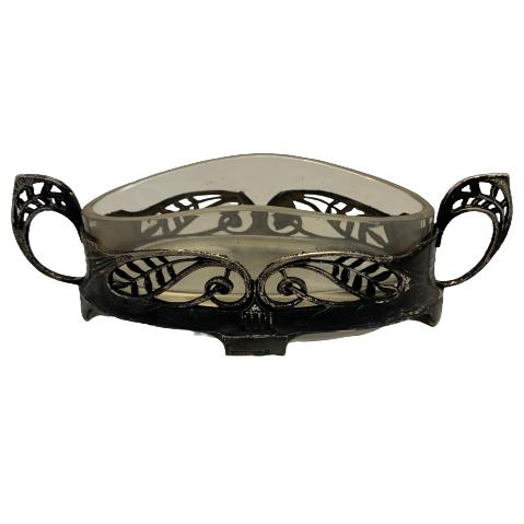 C G Hallberg Jardiniere Nysilver Glas Stämplad Vintage Design Retro