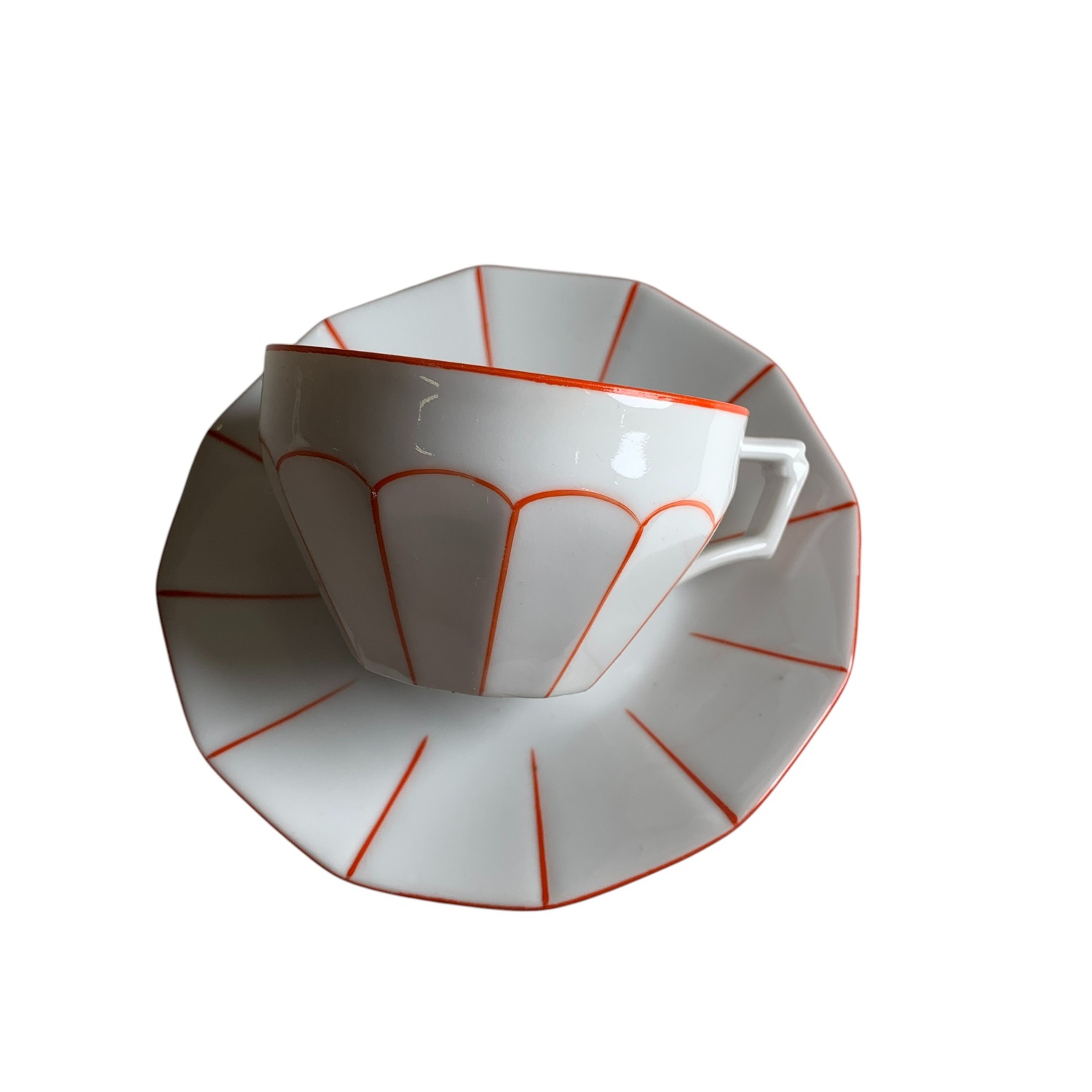 Union-K Tjeckoslovakien Kopp & Fat Vit Orange Vintage Kaffekopp