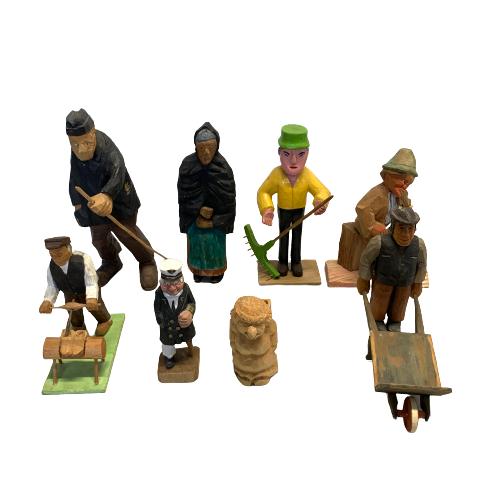 Figurin Figur 8st Gubbar Trä Snidad Vintage Design Retro Gubbe Gumma