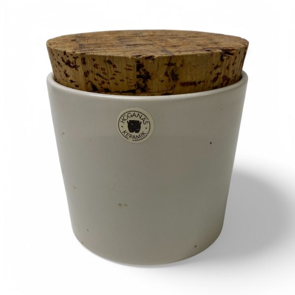 Höganäs Burk med Lock Korklock Etikettmärkt Vit Hoganas Sweden