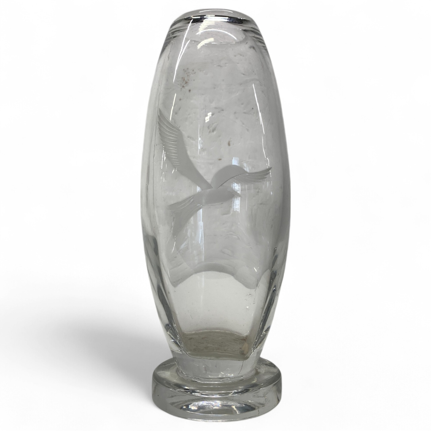 Glasvas med Dekor Fågel Vas Glas Vintage