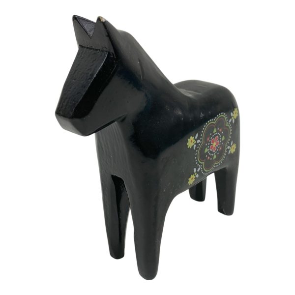 Dalahäst 16cm Trä Häst Figurin Svart Vintage Retro