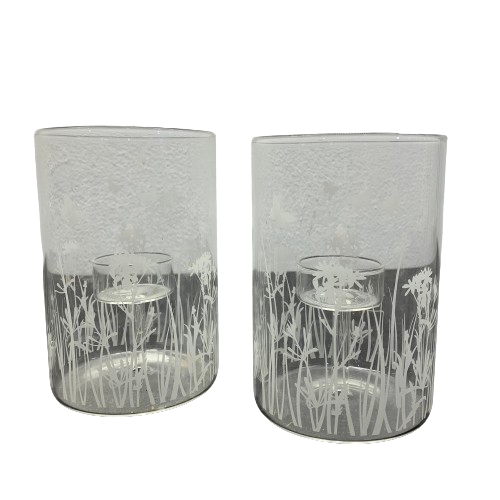 Ljuslykor 2st Glas Glaslyktor Ljushållare Blomma Fjäril