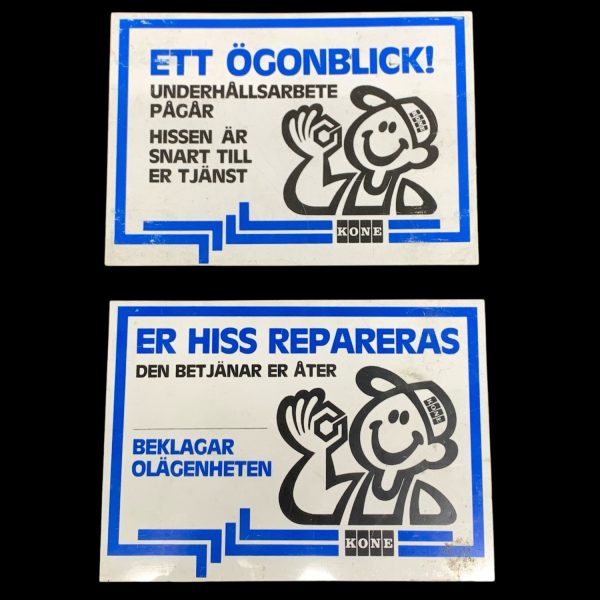 Kone 2st Reparation Underhålls Skylt Serviceskylt Hiss Retro