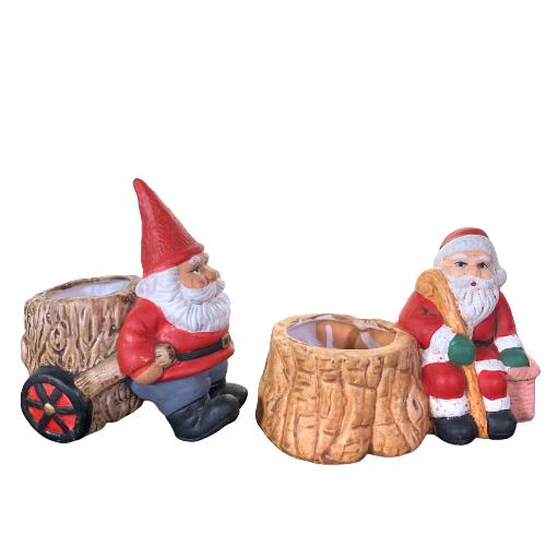 Kruka med Tomte 2st 12cm Röd Vit Vagn Jul Julpynt Julsaker Vintage Christmas