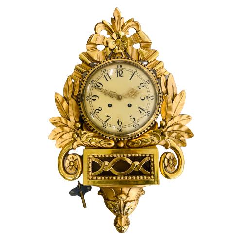 Runa, Äldre Väggur, Klocka, Gustaviansk stil, Pendel, Guld-färgad