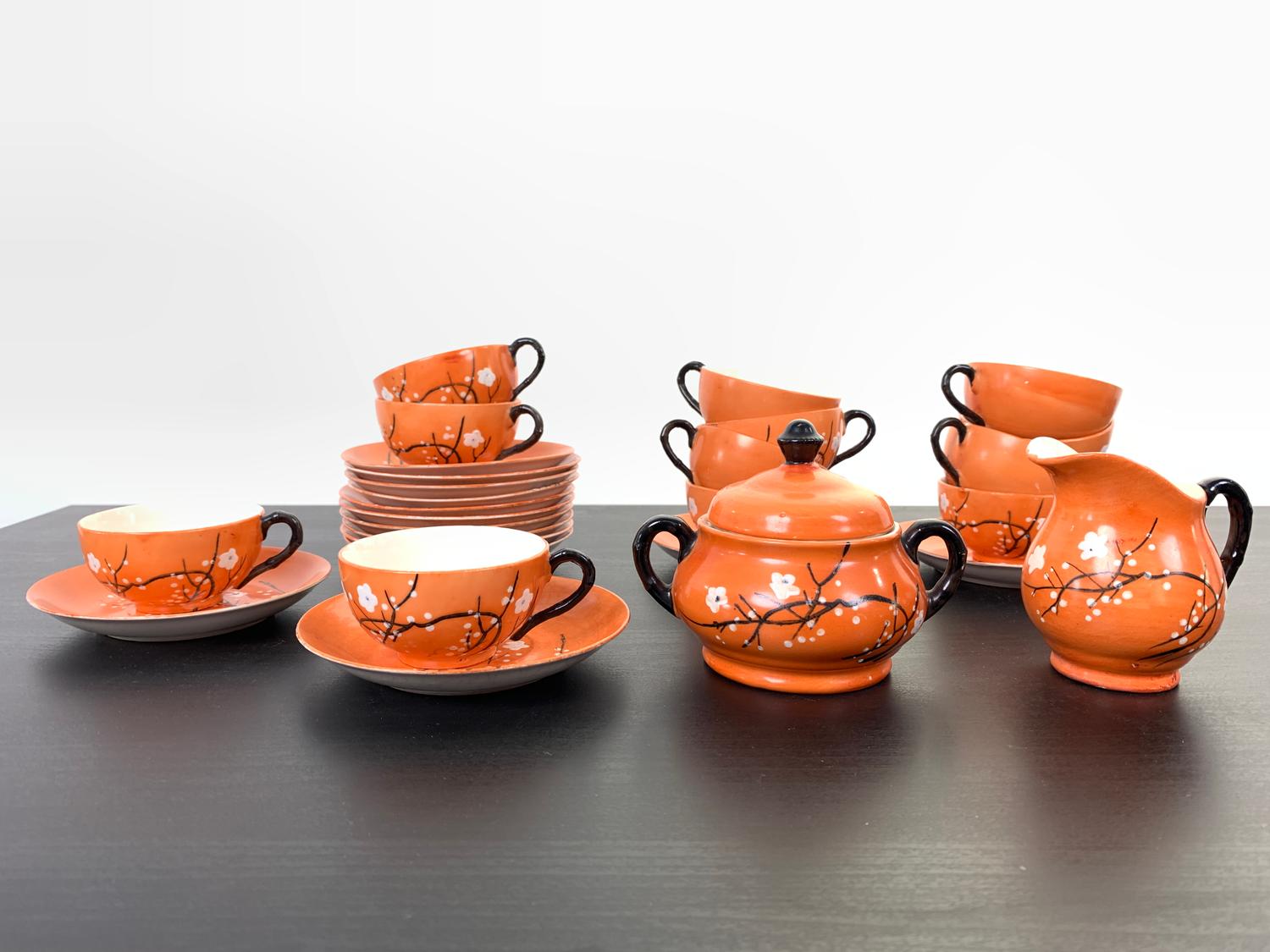 Liten kaffeservis, Orange, Koppar, Fat, 28-delar