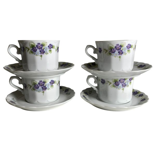 Bavaria Eschenbach Germany Koppar & Fat 4-delar Vit Lila Blomma Vintage Retro