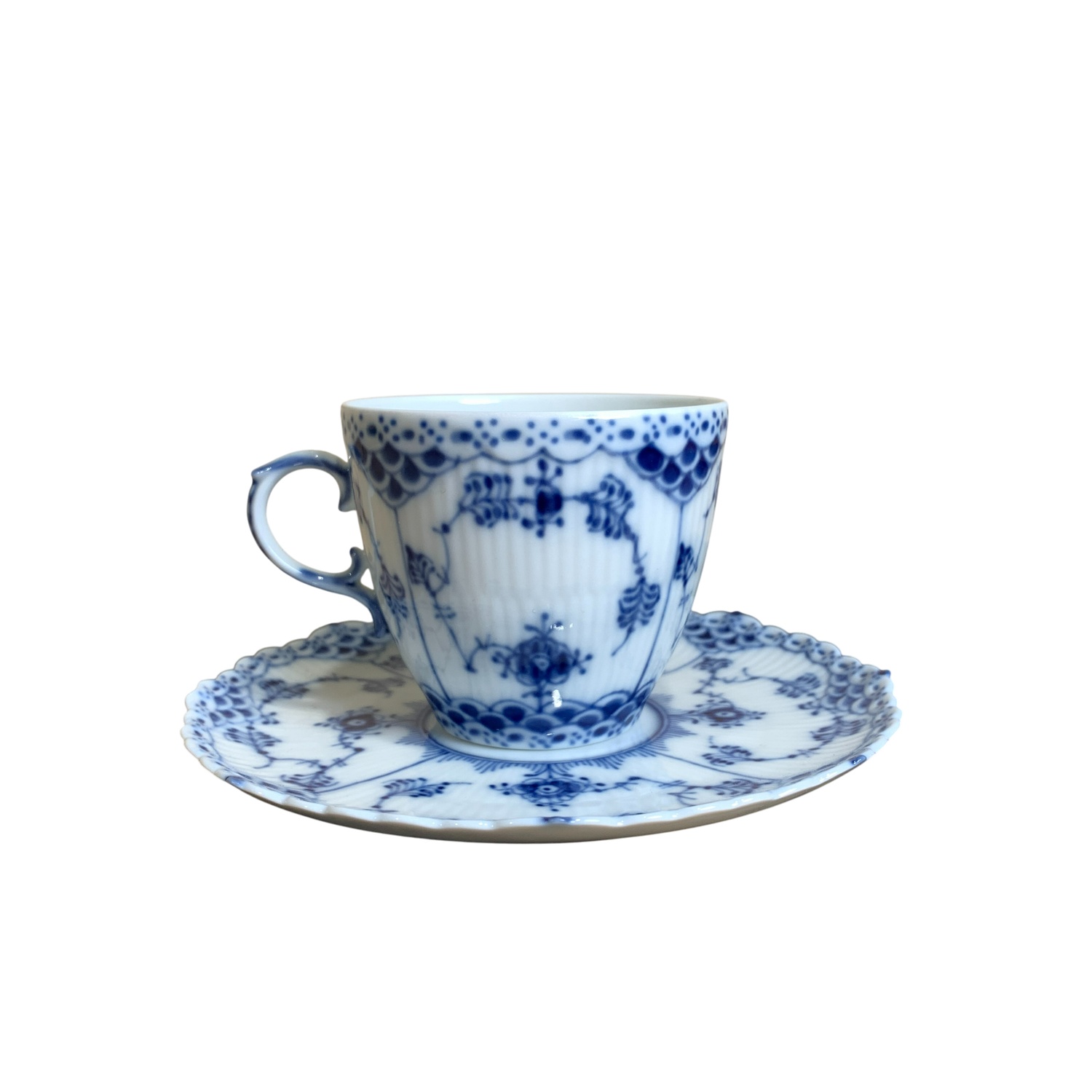 Musselmalet 1035 Helblond KaffeKopp med Fat Royal Copenhagen 1:a Kunglig Dansk