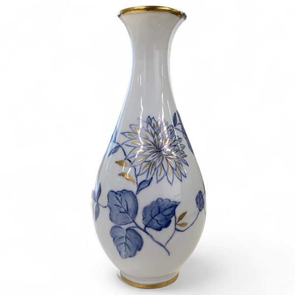 Porsslinsvas Vas Porslin Vit/Blå Gulddetaljer Signerad M.B