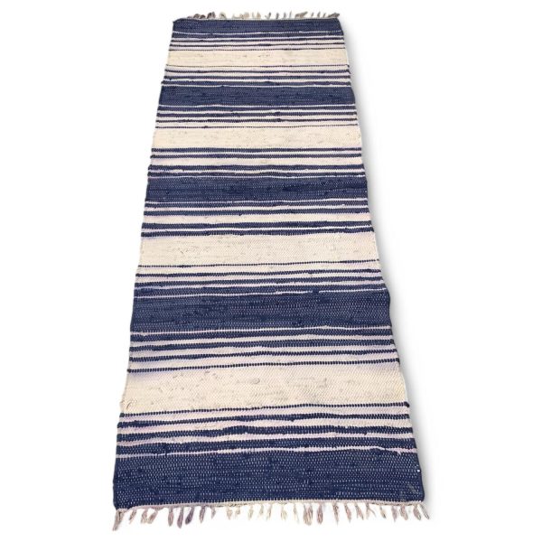 Trasmatta Blå/Vit ca 203x72cm Matta med Fransar