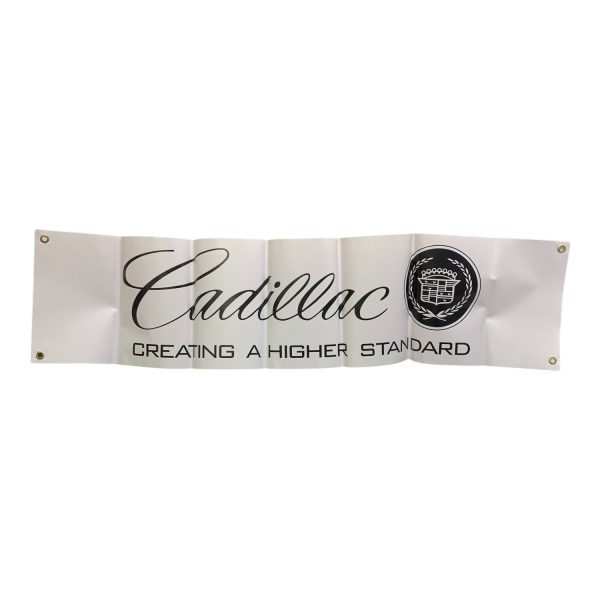 Cadillac Banderoll Vit ca 130x30 cm Creating A Higher Standard Tryck PVC Vinyl