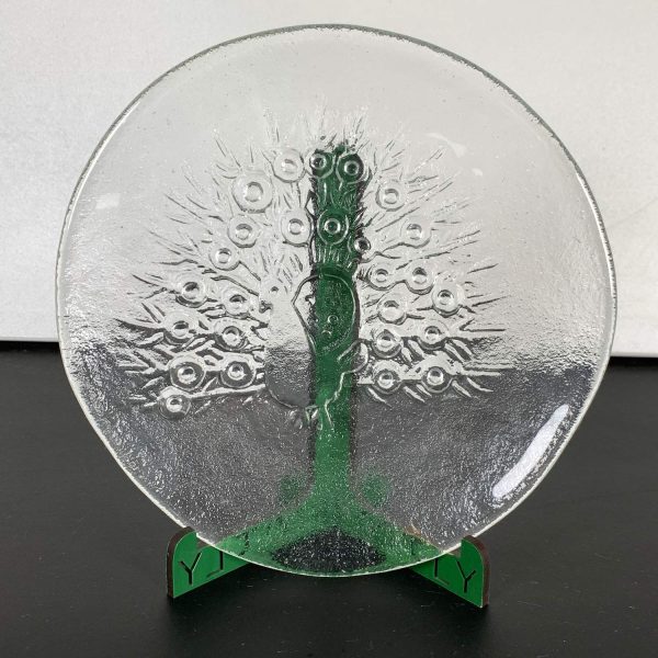 Humppila Peacock Glas Tallrik Design Raija Luoto Glasfat Påfågel Art Glass
