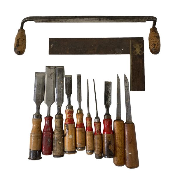 12-delar Bandkniv Vinkelhake Stämjärn Verktyg Vintage Retro