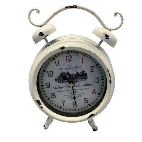 Savigny Clos des Chambres Bordsklocka Vit Metall Klocka Ur Vintage Design Retro