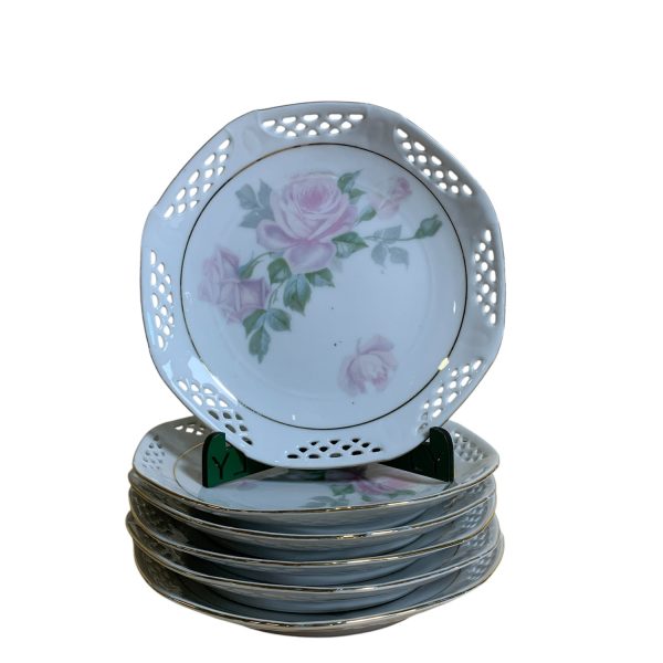 Bavaria 6st Assietter 17cm Spetskant Blomma Tallrikar Vintage