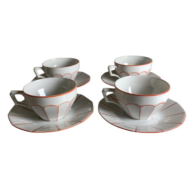 Union-K Tjeckoslovakien Koppar & Fat 4-delar Vit Orange Vintage Kaffekoppar