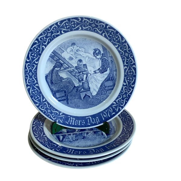 Rörstrand 4st Mors Dag-tallrik Samlartallrik Blå Retro 21cm Tallrik