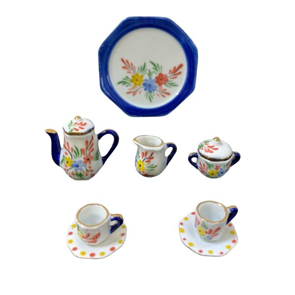 Dockservis Servis 6-delar Miniatyr Kopp Fat Kanna Gräddkanna Bricka Sockerskål