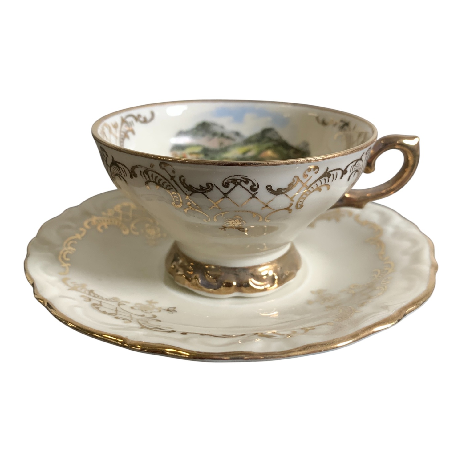 Coralie Kopp med Fat Lugano Motiv Guldkant Stämplad Vintage Design