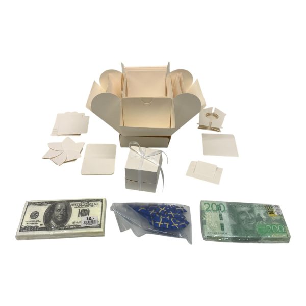 Explosion Box Miniatyr Svenska Trä Flaggor Servett 200 kronor 100 Dollar 4-delar