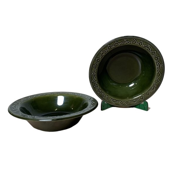 Skålar 2st Djup Tallrik Barbeque By Barratts Staffordshire England Grön Vintage