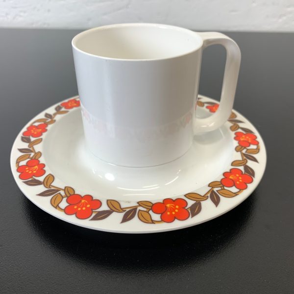 Gustavsberg Ornamin Kaffekopp med Fat Stig Lindberg Plast Vintage Retro
