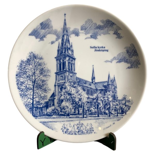 Elg Väggtallrik Sofia kyrka Jönköping Samlartallrik 20cm Stämplad