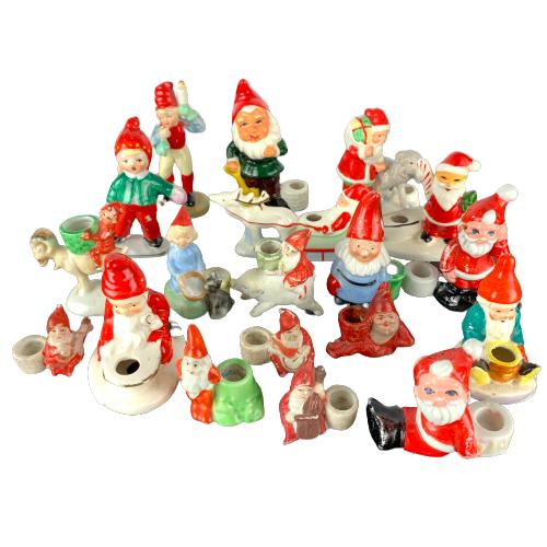 Äldre Jul Ljusstake 19st Tomte Adventsljusstake Ljushållare Julpynt Antik Retro
