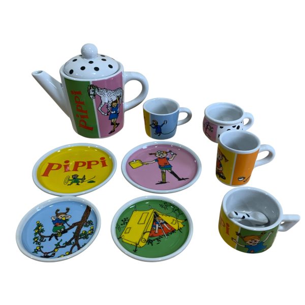 Pippi Långstrump Leksaksservis Porslin Kaffekanna Koppar Tallrikar Astrid L