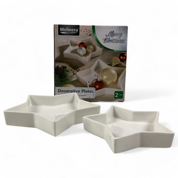 Melinera Porslinfat Stjärna Decorative Plates Dekorationsfat Vit Jul Julfat
