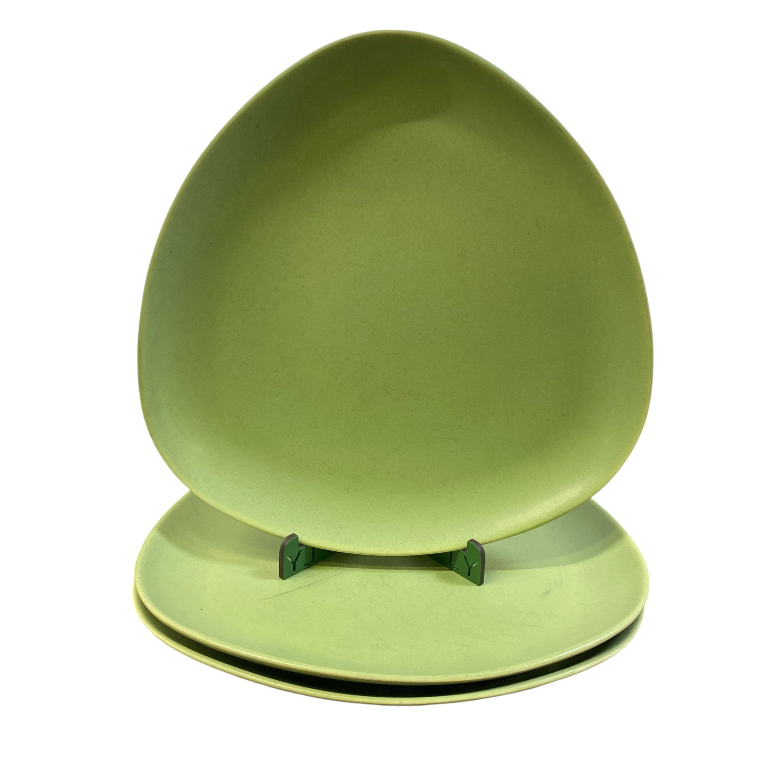 Höganäs Keramik Tallrikar 3st Grön Stämplad Design