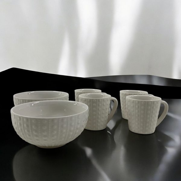 Glöggservis 6-delar Porslin Vit Koppar Skålar