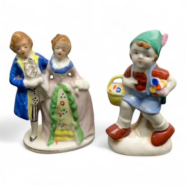 Figurin Man Kvinna Pojke 11cm 2st Porslinsfigurin Stämplad Import Vintage
