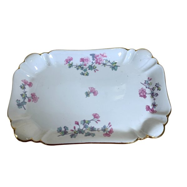 Gustavsberg Geranium Fat 33cm Vintage Vit Rosa Antik