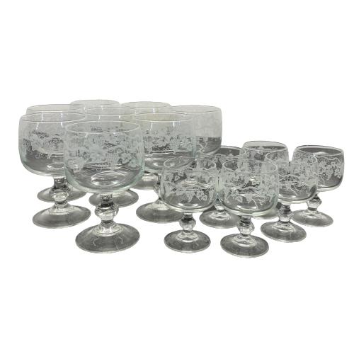 Glas 14st Vinglas och Sherryglas Glas Etsade Druvor Vintage Design Retro Glas