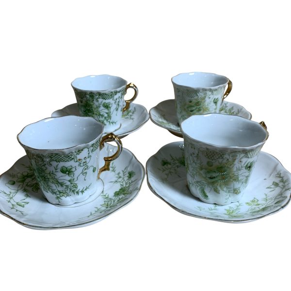 Koppar & Fat Grön Vit Vintage 4-delar Kopp Antika